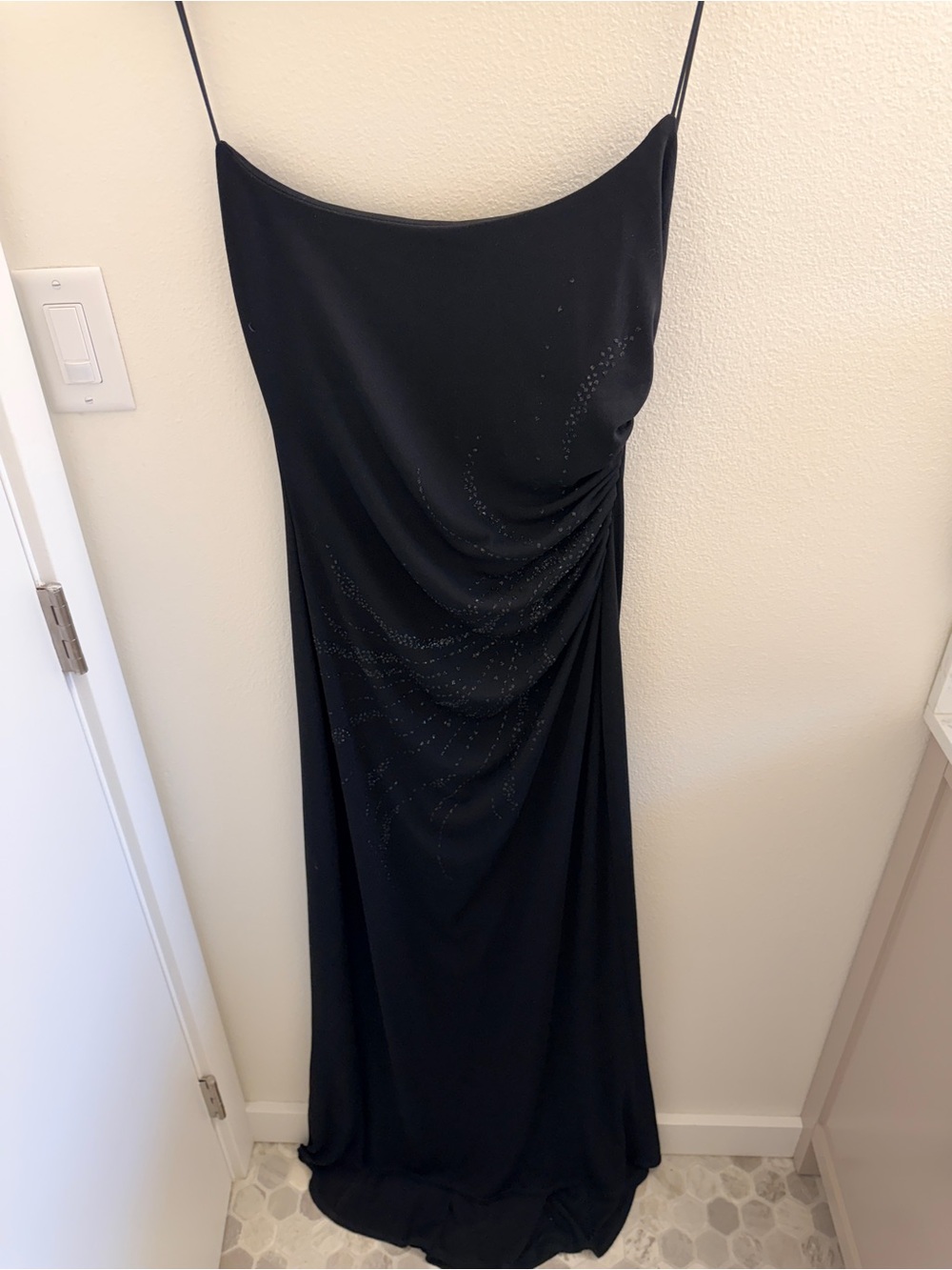 Y2K Vintage Elegant Black Slip Dress with Subtle Sparkle